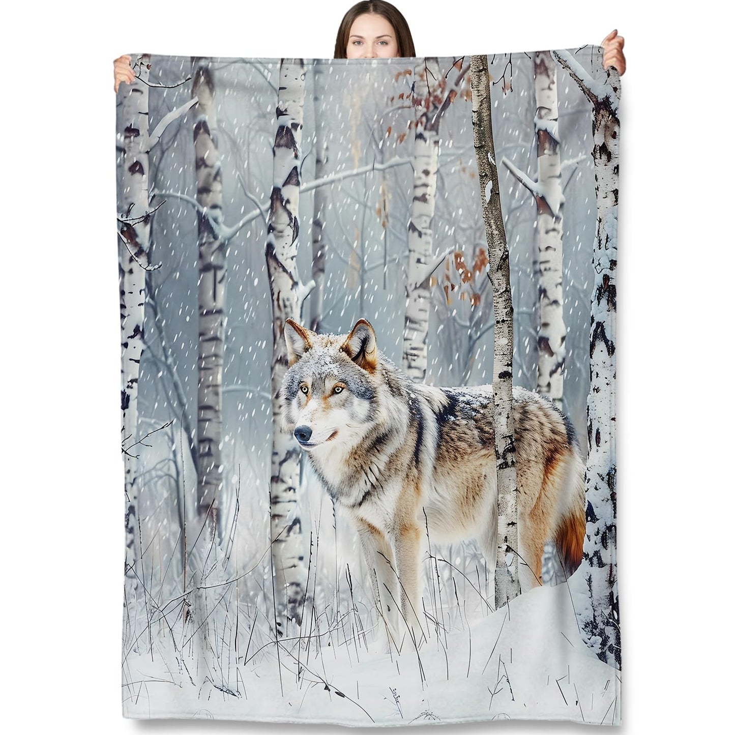 Turamurra Wolf Throw Blanket Gifts for Kids Women, Winter Snow Forest Wolf Blankets for Home, Living Room, Bedroom Decor, Flannel Plush 50"x60"