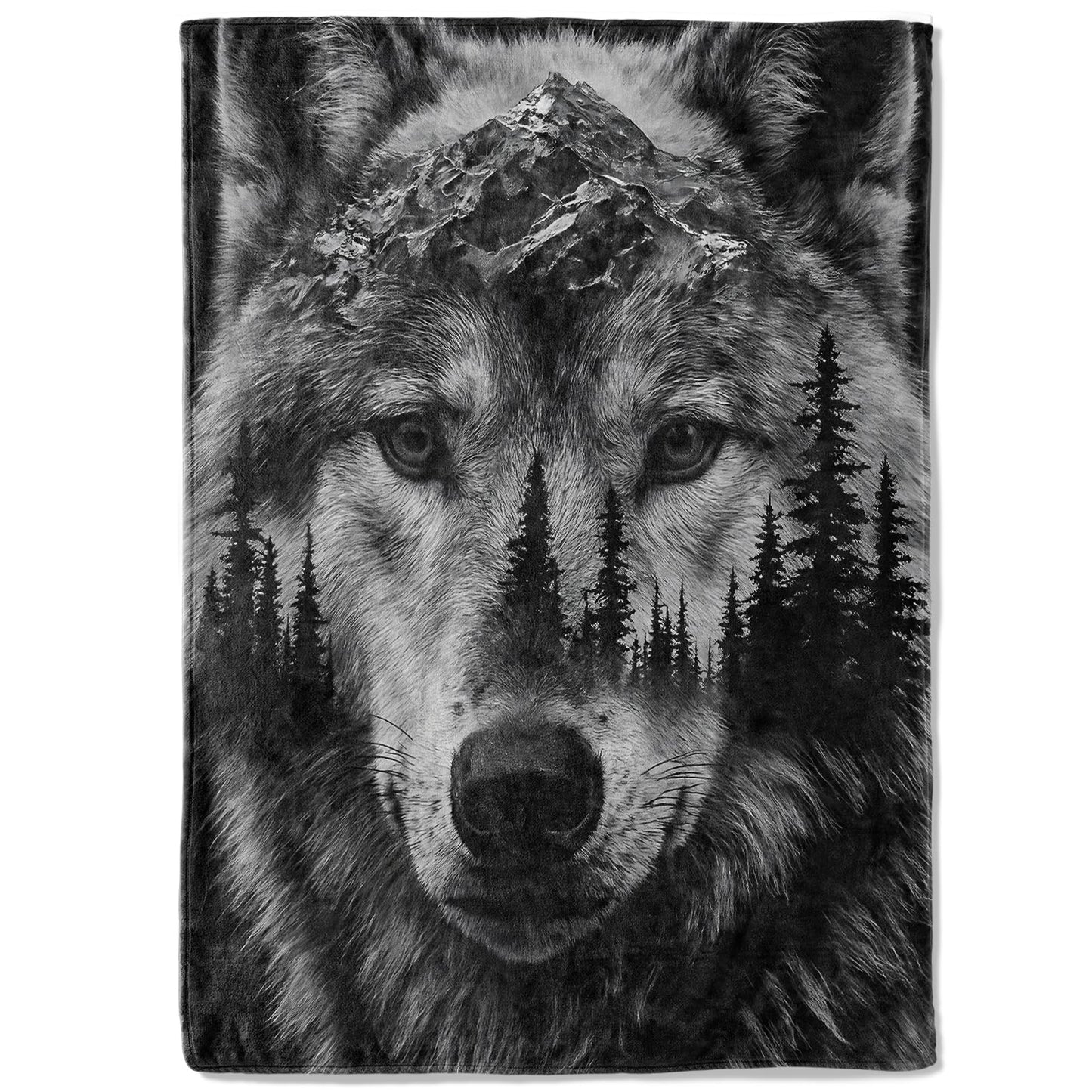 coedoaes Wolf Mountain Forest Fleece Blanket,50x60in,Black White Art Wild Animal Nature Landscape Throw Blankets,Soft Cozy Lightweight, Ideal for Bed Living Room Home Decor,Men Gifts