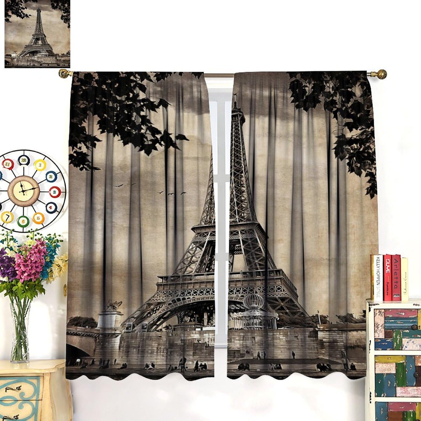 Wallira Paris Eiffel Tower Curtains European Famous Place Cityscape Scene Paris Landmark Decor Rod Pocket Window Treatments for Girl Women Aldult Bedroom Living Office Restaurant Drapes 41" W X 45" L