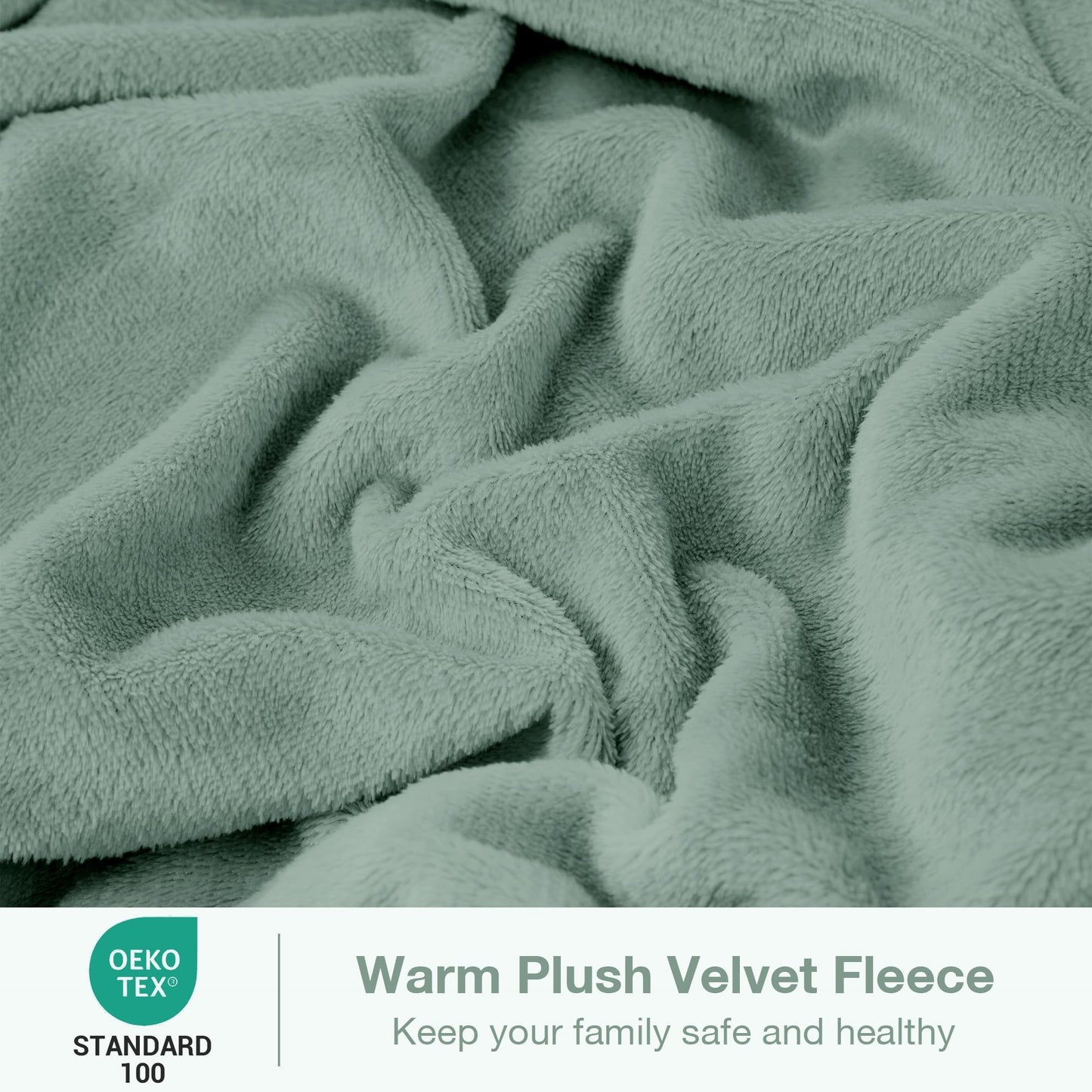 Viviland Plush Micro Polar Fleece Full Bed Sheet Set, Cozy Flannel-Like Velvet/Velour Fitted Sheets with 15" Deep Pocket, Fuzzy Warm Winter Double Sheets & Pillowcase Set, Sage Green