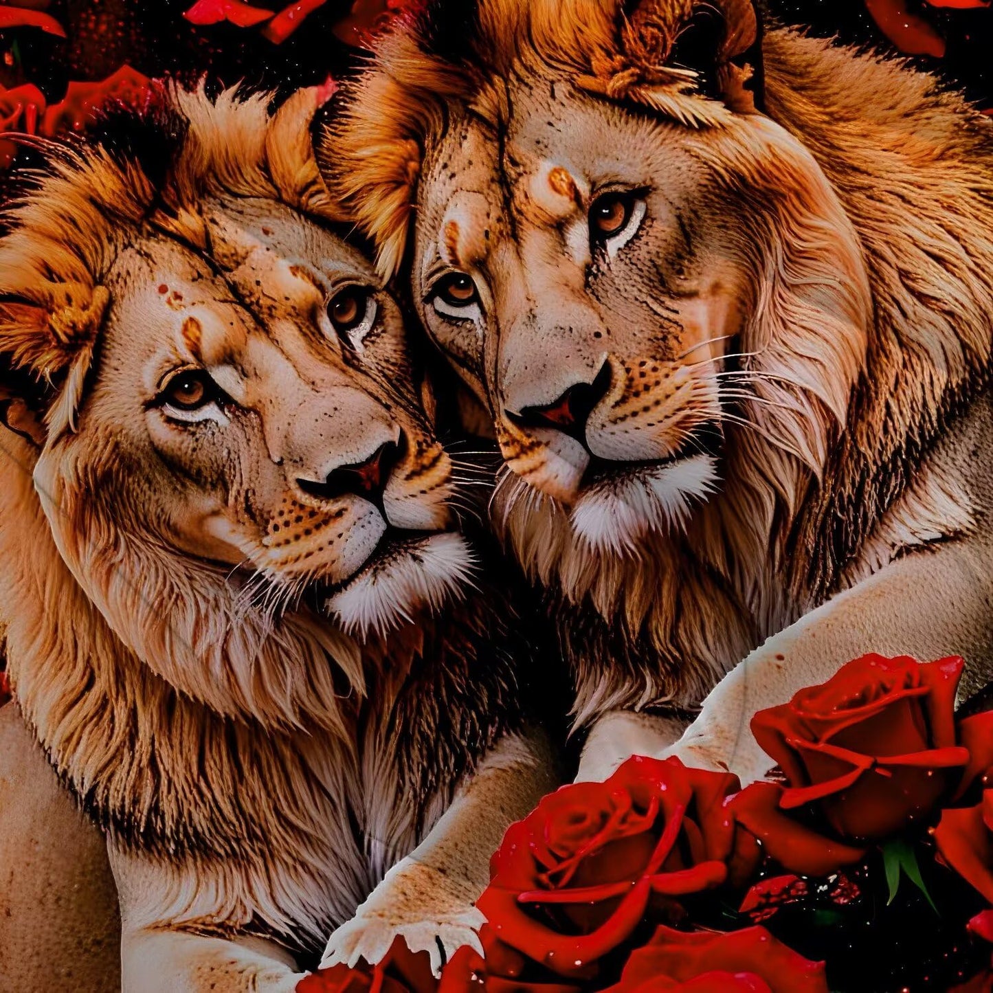 VTKON Kids Adults 3D Animal Comforter Set Queen, Soft Wildlife Lion Red Rose Print Bedding Set Theme Design Animal Print Bedding Set for Kids Youth Adults, Modern Brown Lion Quilt Cover Decor Room