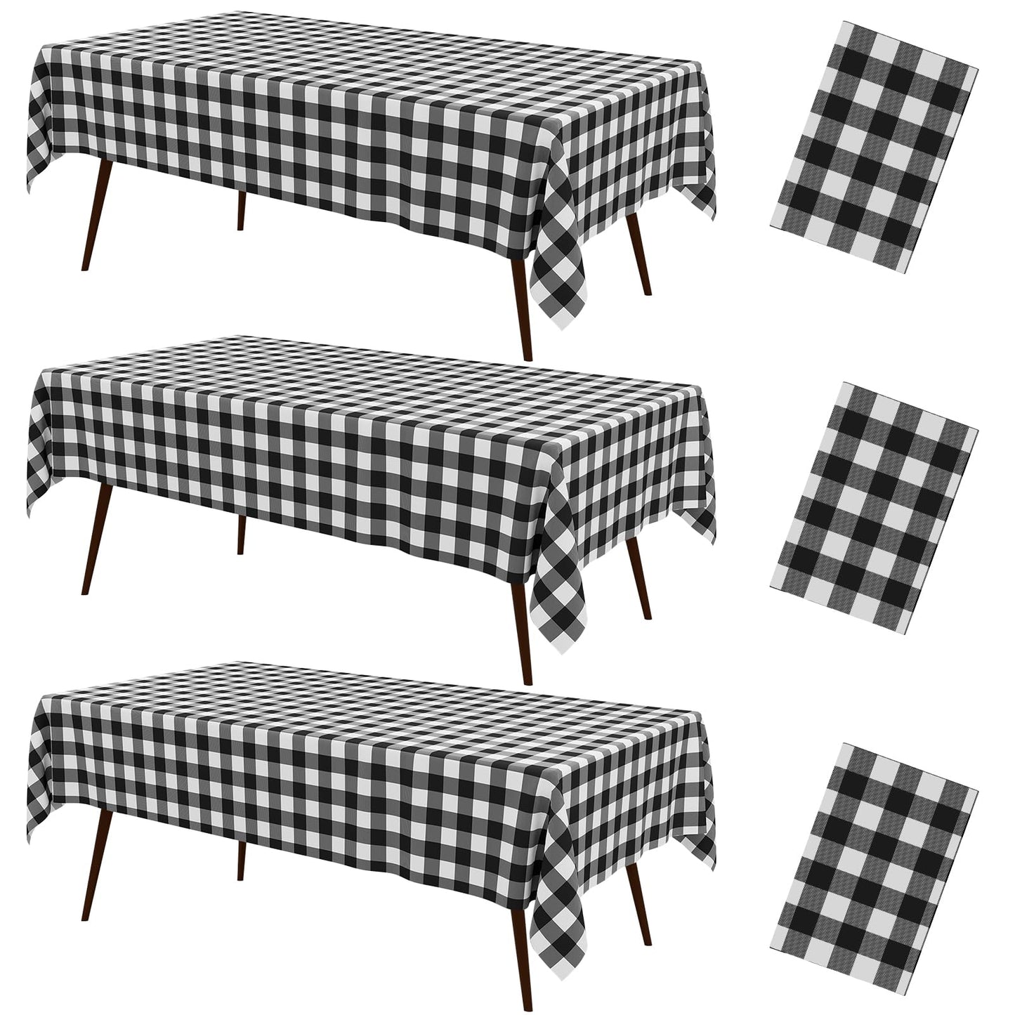 misaya 3 Packs Buffalo Disposable Table Cloth, 54 x 108 Inch Waterproof Plastic Tablecloth, Rectangle Black and White Checkered Table Covers for Picnic, Birthday, Party, Back to School