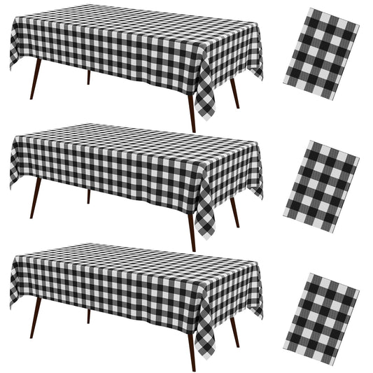 misaya 3 Packs Buffalo Disposable Table Cloth, 54 x 108 Inch Waterproof Plastic Tablecloth, Rectangle Black and White Checkered Table Covers for Picnic, Birthday, Party, Back to School