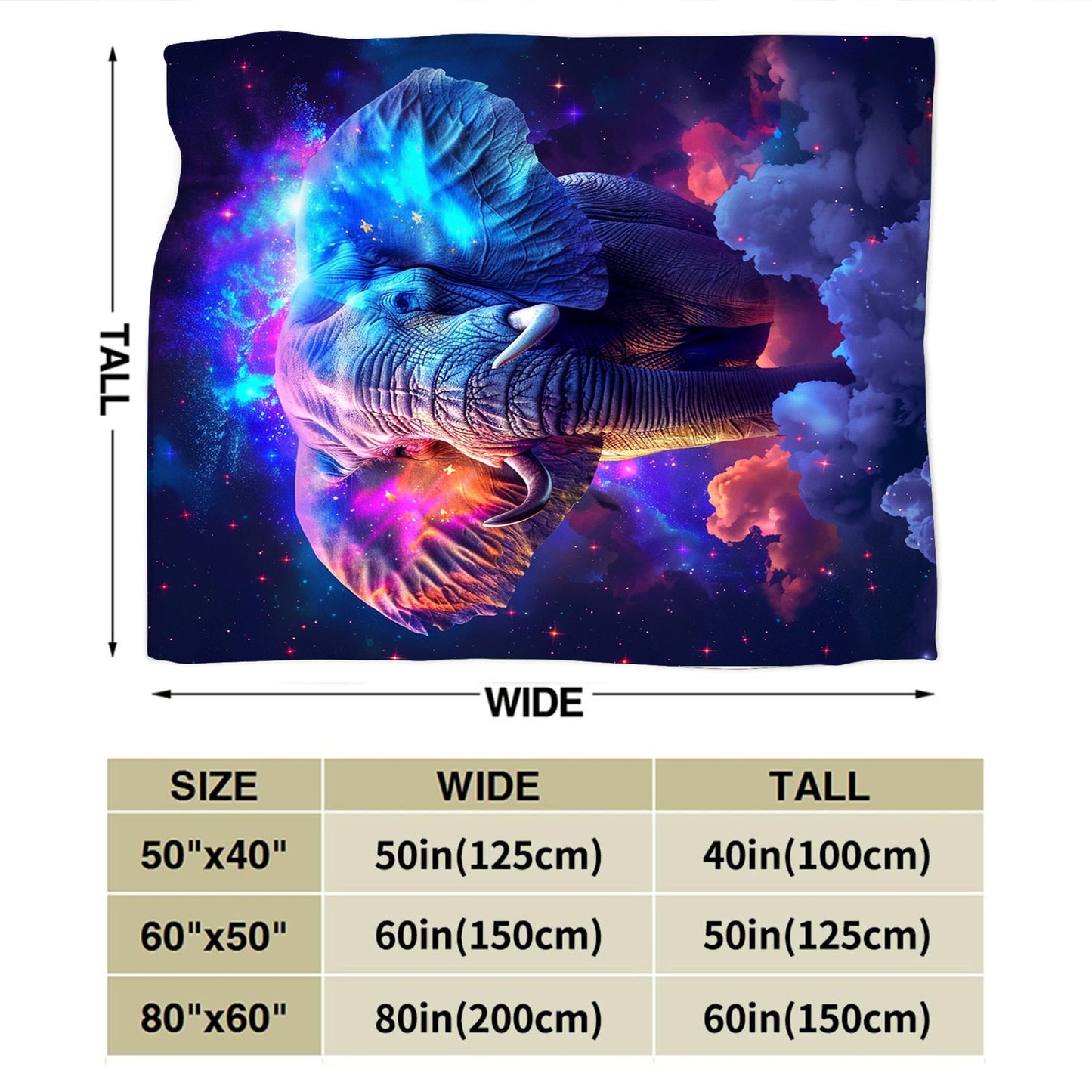 Fantasy Elephant Throw Blanket - Soft, Warm & Cozy Fleece for Couch, Sofa, Bed - 50"x40" - Animal Blanket for Girls, Boys, Women, Men, Kids, Adults
