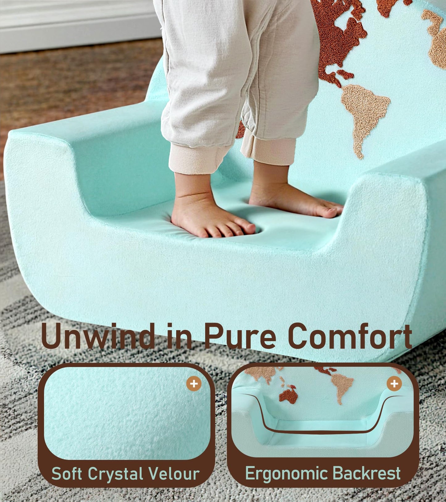 Kids Chair Comfy, Snuggly-Soft Toddler Armchair, Cuddly Kids Foam Chair for Boys and Girls, Portable Toddlers Reading Chairs, Toddler Chairs Comfy 1-3 Years Old, Colorful US Map Design, Blue