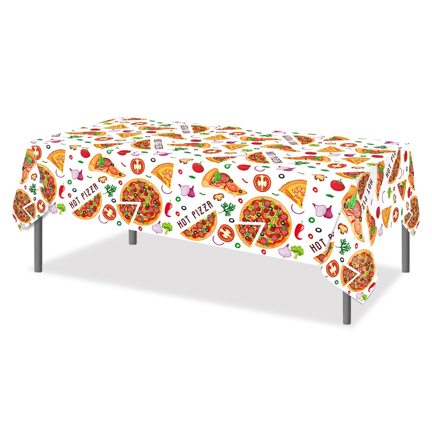 CC HOME 1 Pack Pizza Party Plastic Tablecloth 54 x 87 Inch Long Rectangular Table Cover for Buffet,Birthday Party Holiday Dinner,Picnic or Tablecloth for Kitchen Event Use