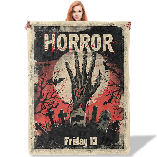 Plistiz Horror Halloween Throw Blanket for Women Girls Boys, Soft Flannel Blankets Gifts for Living Room Couch, Home, Sofa Decor, 50"x60"