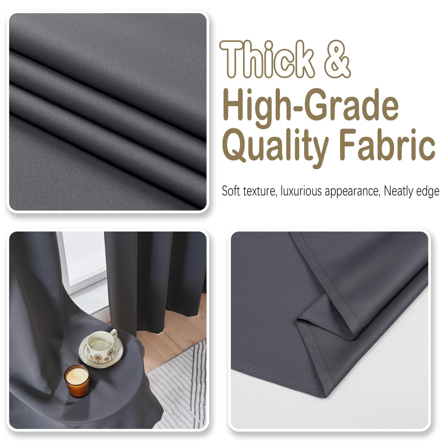 OVZME Charcoal Grey Blackout Curtains for Bedroom 63 Inch Length 2 Panels, Thermal Insulated Energy Saving Curtains for Bedroom, Dual Rod Pocket Window Treatment Blackout Drapes, 2x40Wx63L Inches