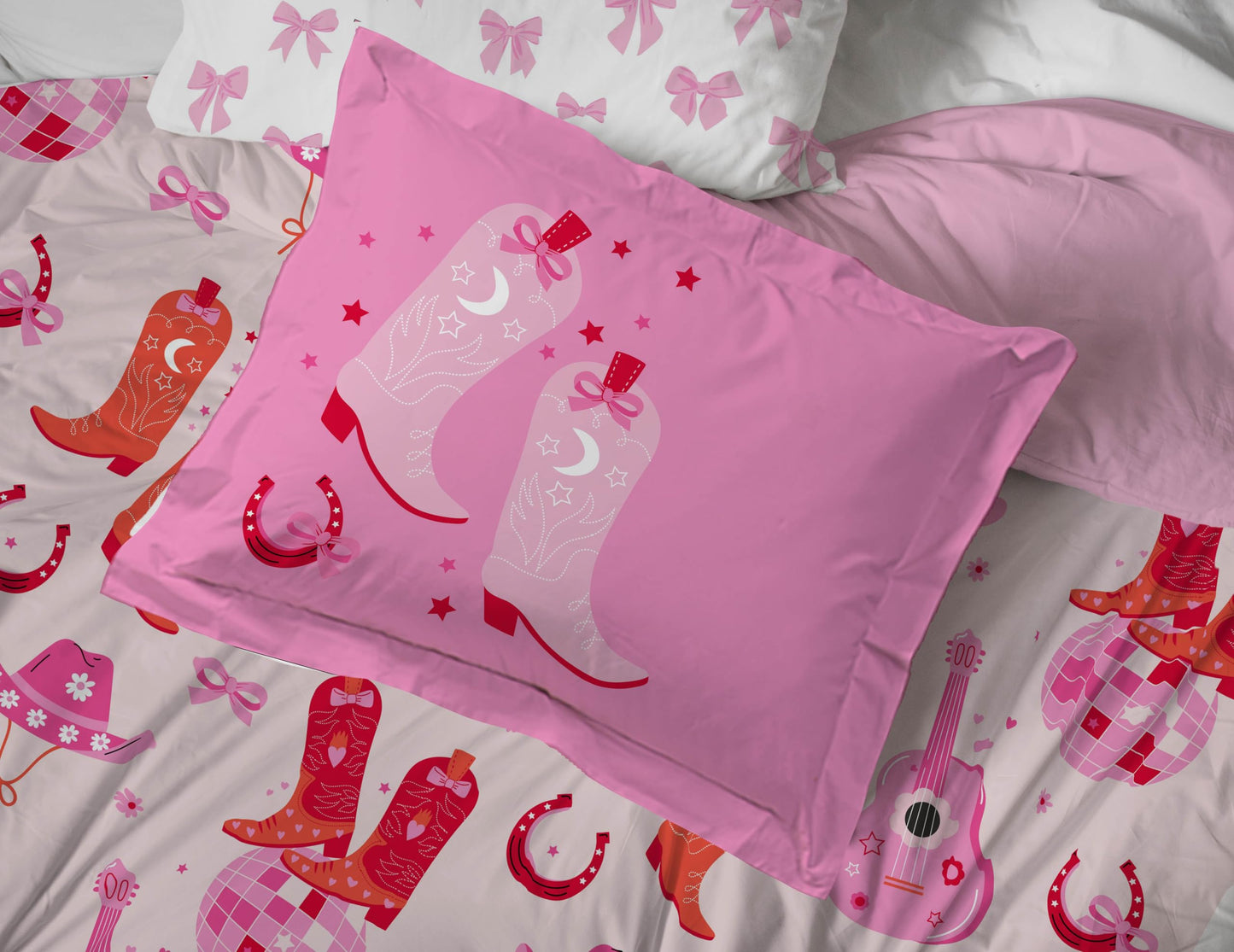 Jay Franco Kids Bed Set, Pink, Cowgirl Boots & Bows, 7 Piece Full