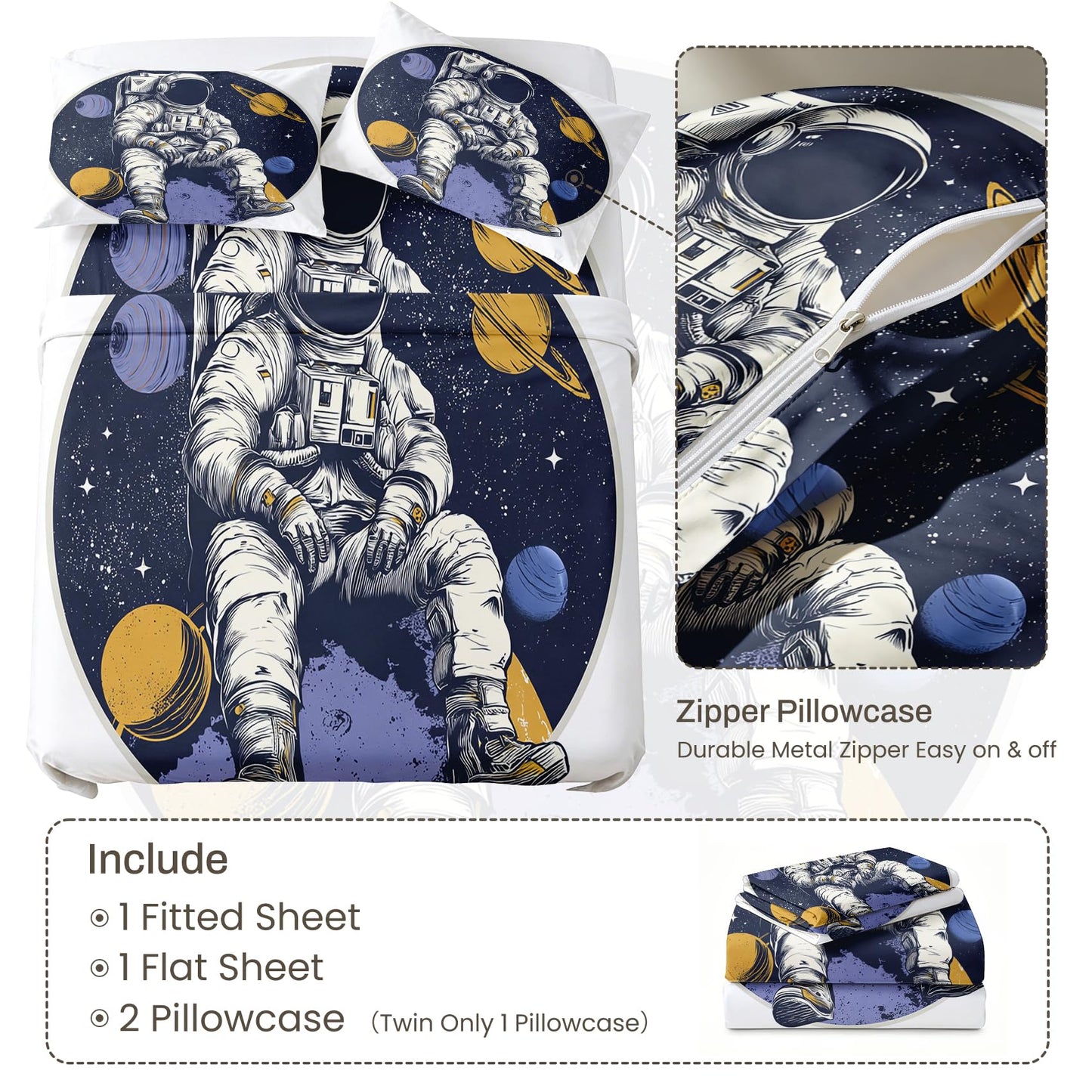 Astronaut Queen Bedding Set Boys Spaces Sheet Sets