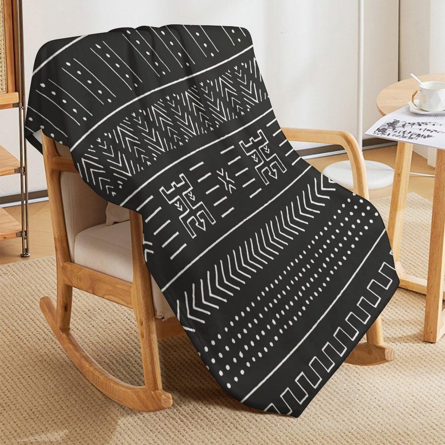 ZhiRain African Traditional Geometric Throw Blanket Black and White Tribal Ethnic Blanket for Sofa Bed Couch Chair Or Dorm 50"x60"