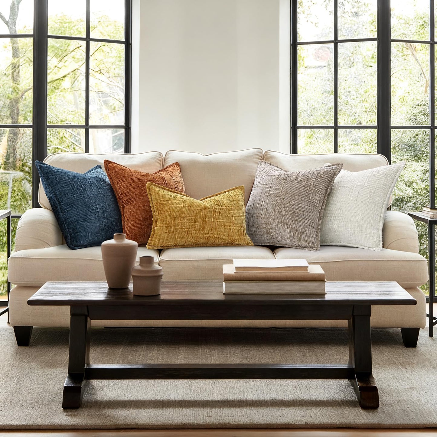 decorUhome Chenille Fall Throw Pillow Covers 20x20 Set of 2, Soft Textured Slubby Modern Decorative Pillow Covers with Elegant Design for Couch, Sofa, Living Room, Rust