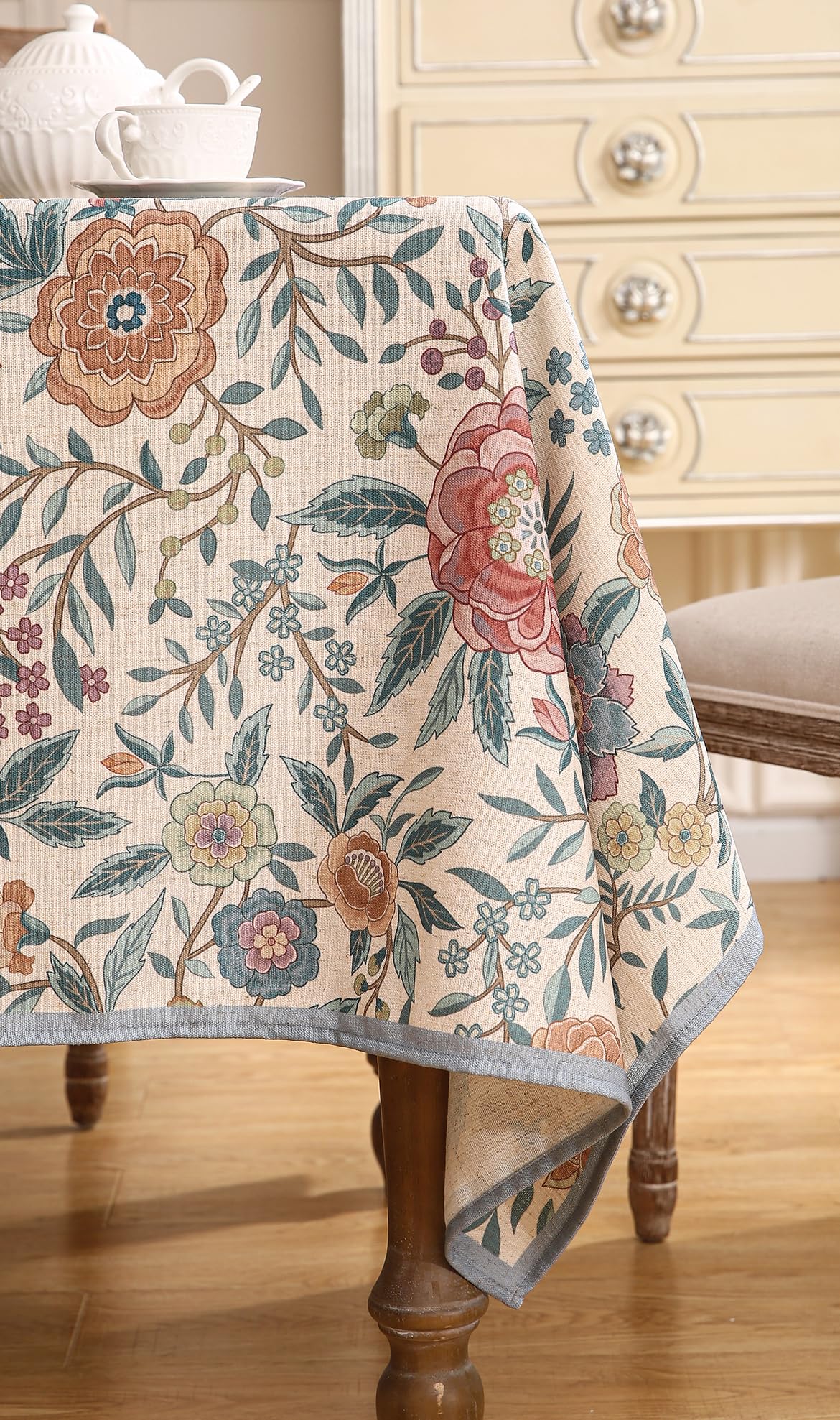 bilin gaier Vintage Linen Rectangular Tablecloth,87"x55"-Flowershadow A