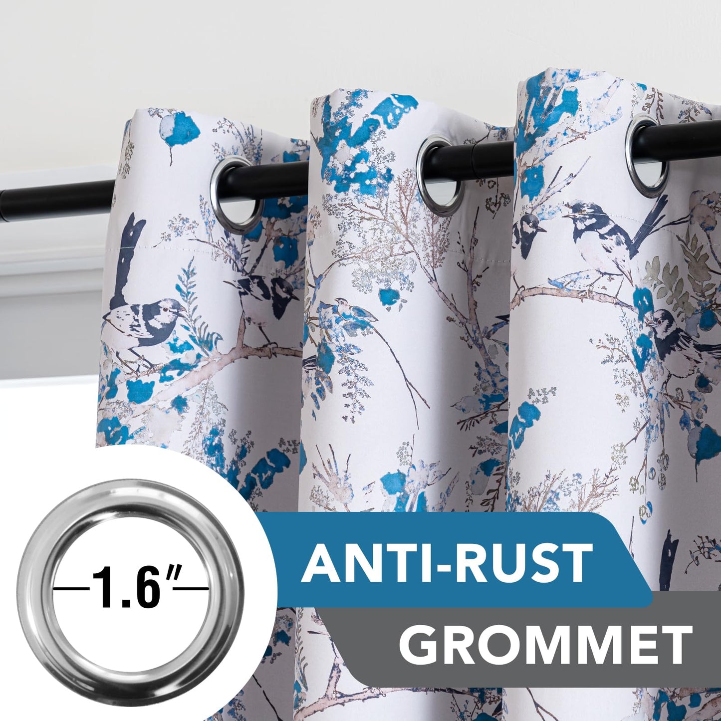 H.VERSAILTEX Floral 100% Blackout Curtains 84 inch Length 2 Panels Vintage Curtains Thermal Insulated Room Darkening Patterned Curtain Drapes for Bedroom Living Room with Grommet, Blue/Black