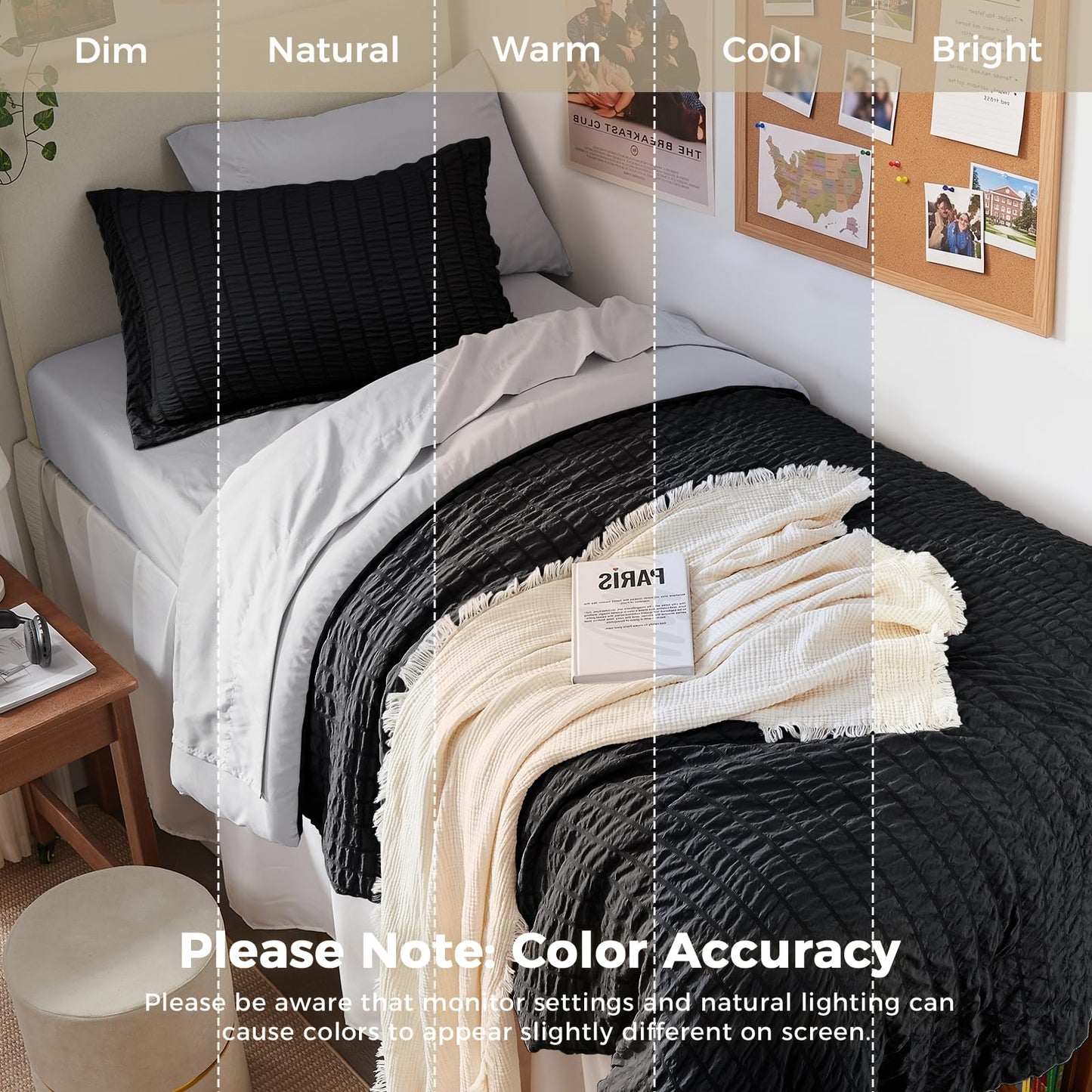HYMOKEGE Black/Light Grey Twin Comforter Set Seersucker 5 Pieces, All Season Luxury Bed in a Bag for Bedroom, Bedding Set with Comforter, Sheets, Pillowcase & Sham