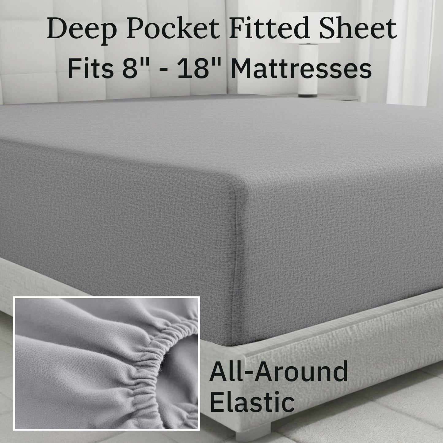 California Design Den Flannel Extra Deep Pocket Flannel Sheets King Size Set - Made in Portugal 100% Cotton, Triple-Brushed, Thick, Velvet Soft 4-Piece King Bed Sheet Set - Silver Grey