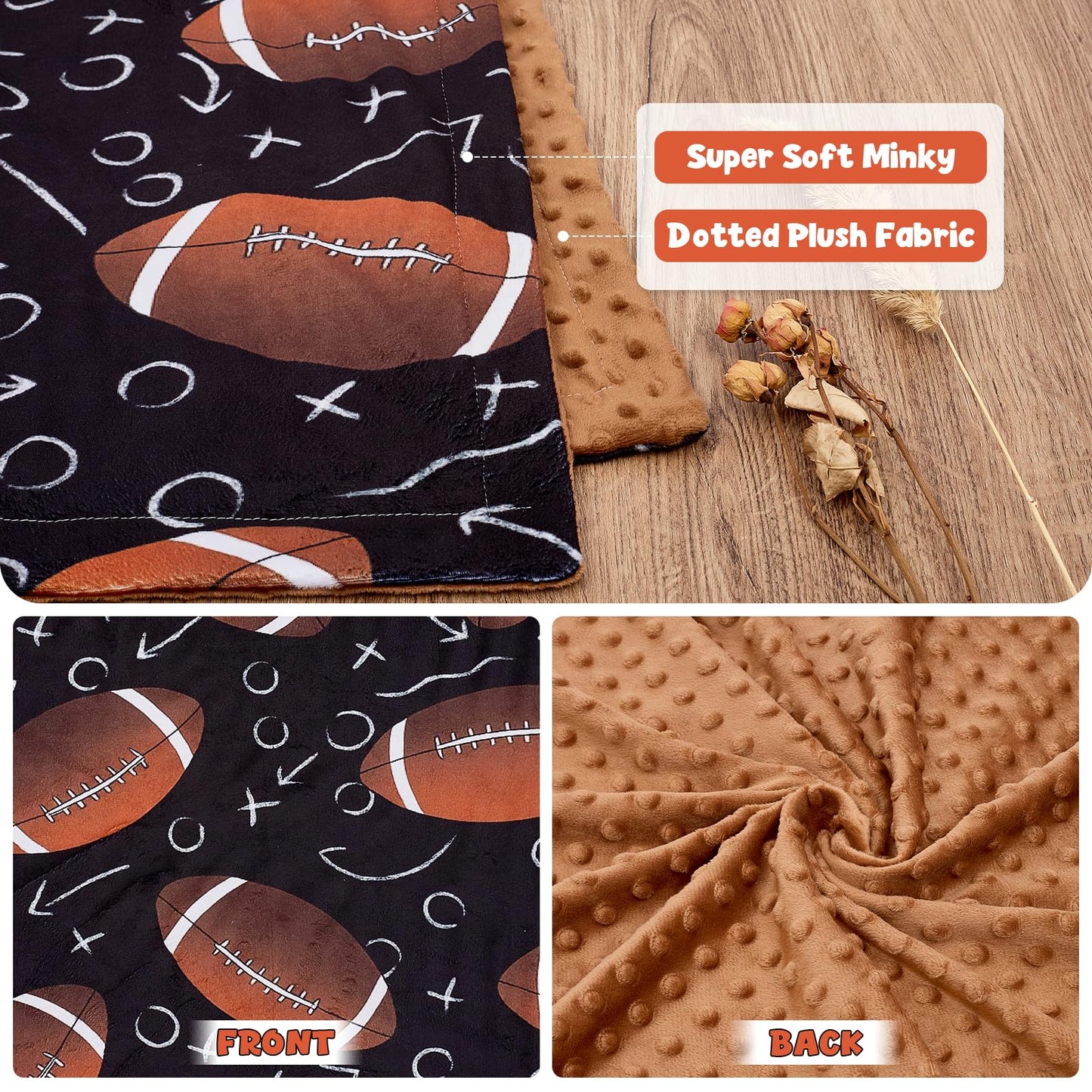 Baby Blanket for Boys Girls Super Soft Double Layer Minky with Dotted Backing Cute Cow Crib Receiving Blanket Bed Throws for Newborns Nursery Stroller Toddler 30 x 40 Inch (Football)