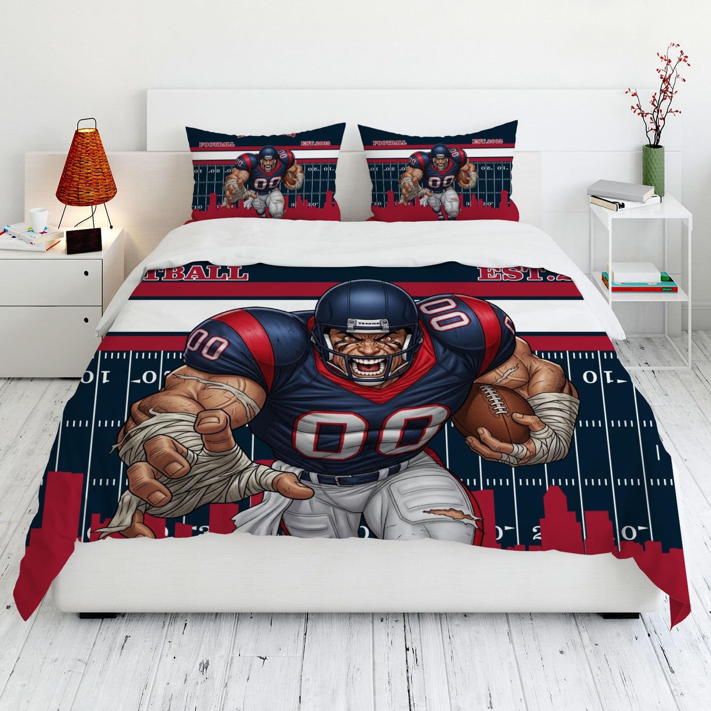 Allenjoy Houston American Football Dark Blue Spirit Comforter Set with 1 Pillowcase for Men Boys Fans Son Husband Bedroom Nursery Bedding Room Decor, Machine Washable, Twin Size