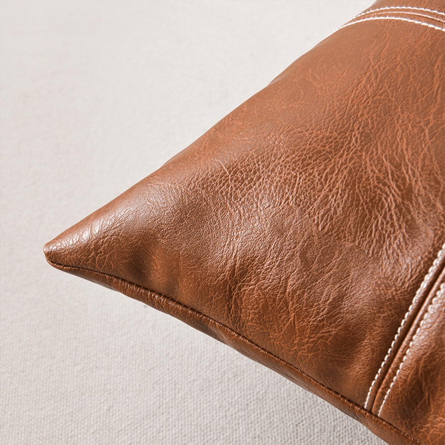 Fancy Homi 2 Packs Boho Brown Waterproof Faux Leather Decorative Throw Pillow Covers 18x18 Inch for Couch Bed Sofa, Modern Farmhouse Home Decor, Hand Stitched Accent Square Cushion Case 45x45 cm