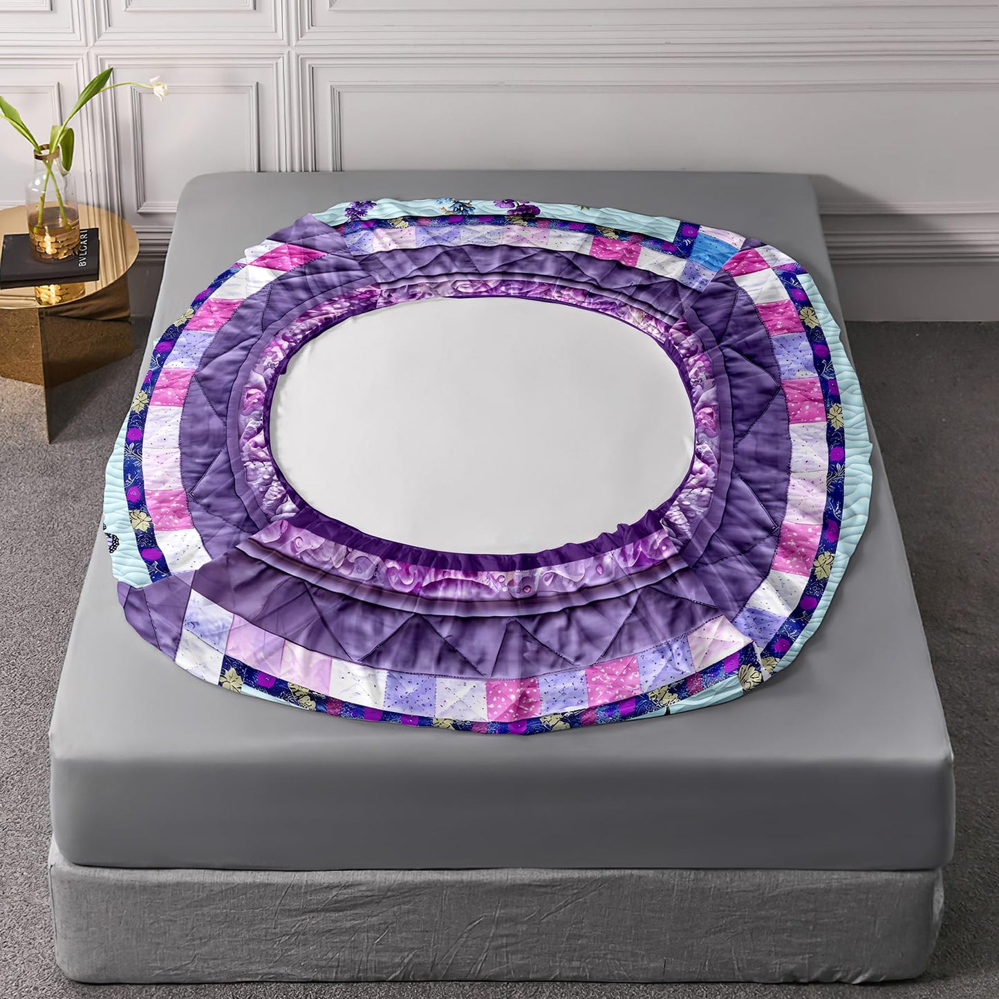AILONEN Purple Floral Fitted Sheet Set Twin XL Size, Lavender Butterfly Bedding Set for Kids Teens Girls Women,Flower Plaid Bed Sheet Set,1 Fitted Sheet + 2 Pillowcases,3Pcs