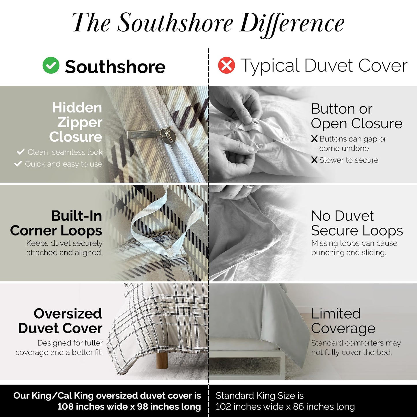 Southshore Fine Living, Inc. Cal King Plaid Duvet Cover Set – Oversized, Hotel Quality, Easy Care, Pet Hair Resistant, Checkered California King Duvet Cover and 2 Pillow Shams – Vilano Plaid Mocha