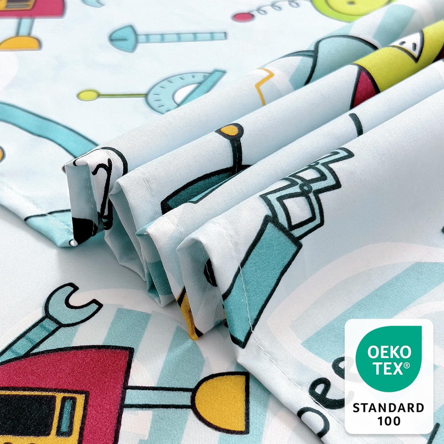 Homilay Full Sheet Set Kids - Old-Fashioned Robot 4 Pieces Soft Microfiber Cartoon Style Bedsheets for Boys Girls Teens, Oeko TEX Breathable 15 Inch Deep Pocket Sheets(Robot)
