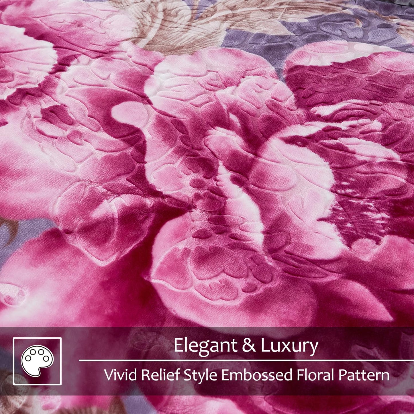 JYK Queen Size Korean Mink Blanket, 5 LB Fleece Bed Blanket - 2 Ply Reversible 520GSM Silky Soft Plush Warm Blanket for Autumn Winter, A&B Pattern Printed, (Queen 75"x87", Light Purple Peony/Peony)
