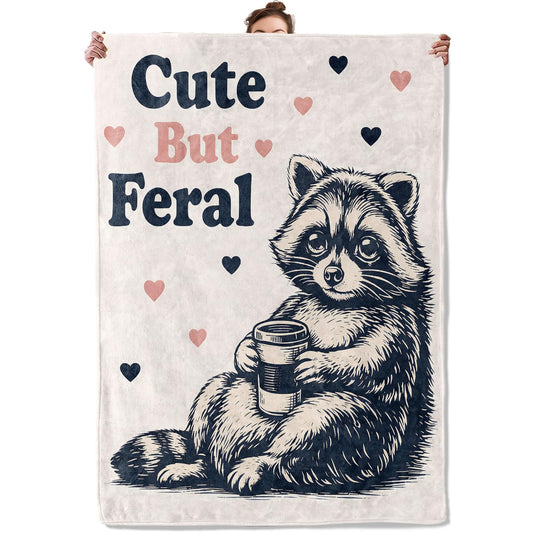 TRYYN Cute Raccoon Coffee Throw Blanket, Funny Woodland Animal, Soft Flannel Fleece, 50x60 Inch, Bedroom Dorm Reading Corner Blankets for Teens Nature Lovers, Cozy Vintage Home Decor Gifts
