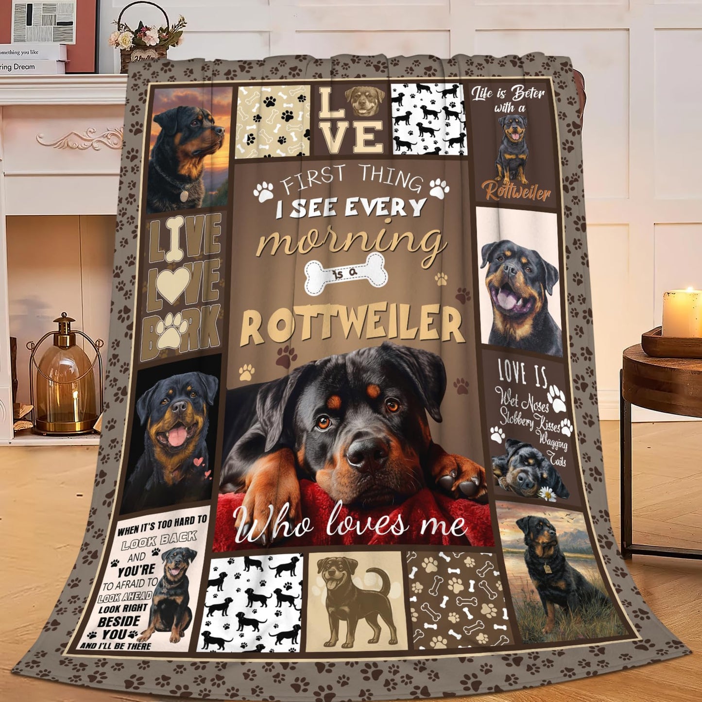 Dynova Rottweiler Blanket Cozy Plush Dog Lovers Gifts Throw Blankets Animal Fuzzy Flannel Fleece for Girls Boys Women Men 50"X40"