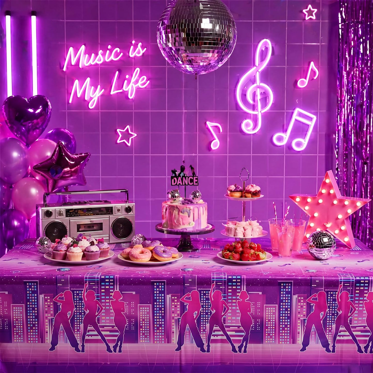 Irenare 3 Pack Kpop Theme Table Cloth Korean 54 x 108 Inch Kpop Birthday Decoration Girl Group Table Cover Disposable Waterproof Plastic Tablecloth for Birthday Supply Girl Fan Concert(Silhouette)