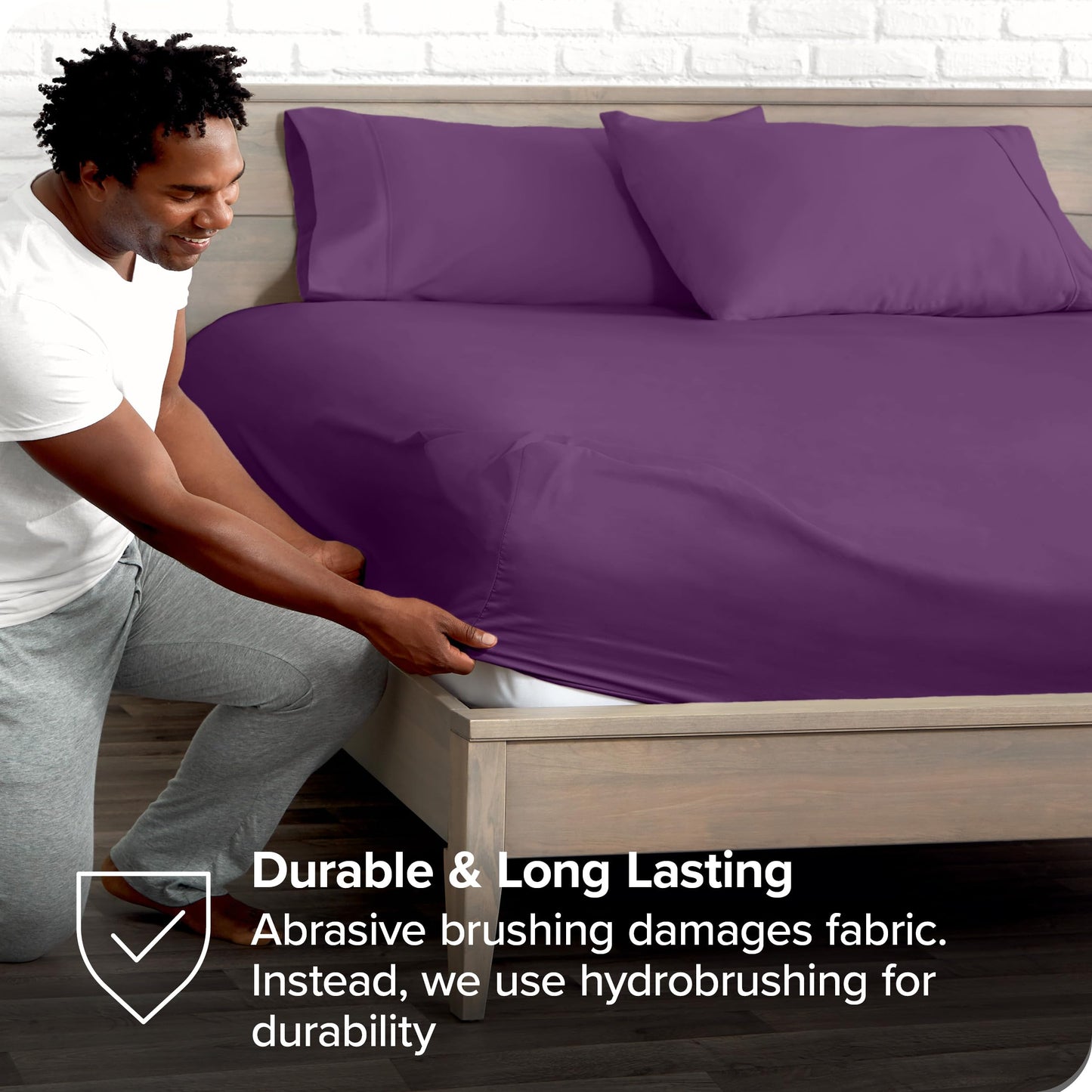 Bare Home Fitted Sheet + Pillowcase Set - Luxury 1800 Ultra-Soft Microfiber - Double Brushed - Deep Pockets - Easy Fit - Fitted Sheet and Pillowcases (Full, Plum)