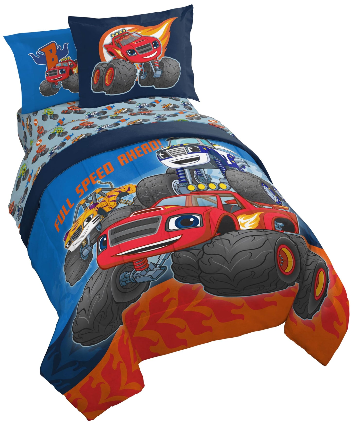 Jay Franco Kids Bed Set, Blue, Blaze the Monster Machines, 5 Piece Twin