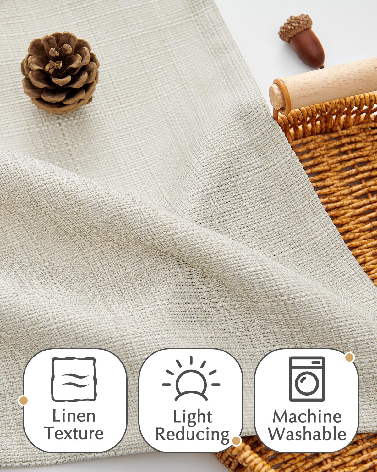 jinchan Faux Linen Valance Kitchen Curtain Light Filter Double Layer 18in
