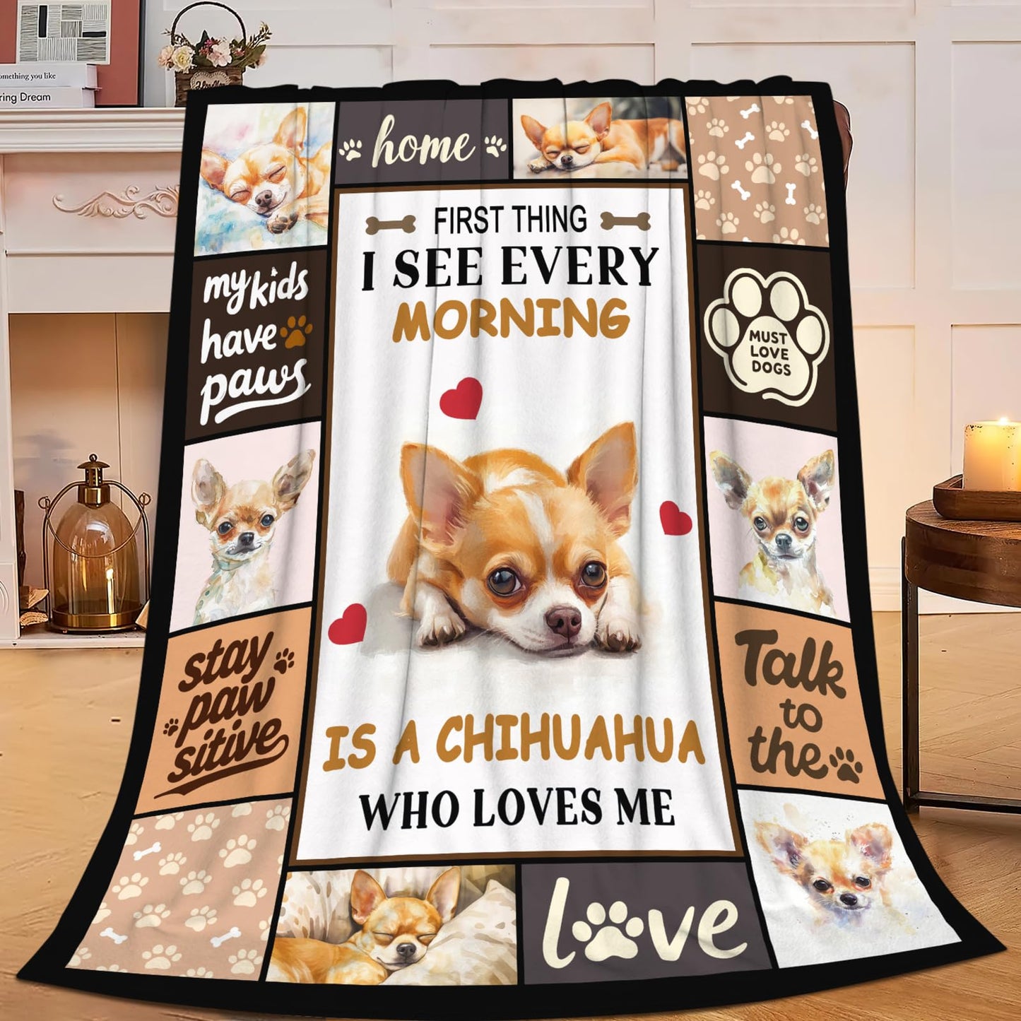 Lovira Chihuahua Throw Blanket Dog Print Blankets Gifts for Couch Sofa Bed Stuff Decor Lightweight Soft Cozy Fleece Plush Warm Flannel Bedding for Lover Men Women 40"x50"