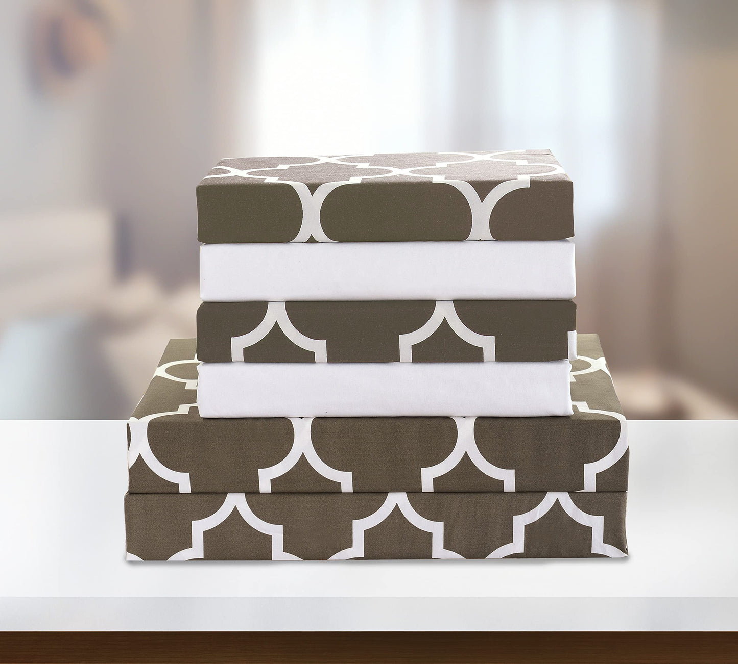Elegant Comfort 6-Piece Moroccan Trellis Print Sheet Set, Super Cozy, Fade and Wrinkle Resistant, 1500 Premium Hotel Quality Microfiber, Deep Pocket Fitted Sheet with Smart Pockets, Queen, Gray