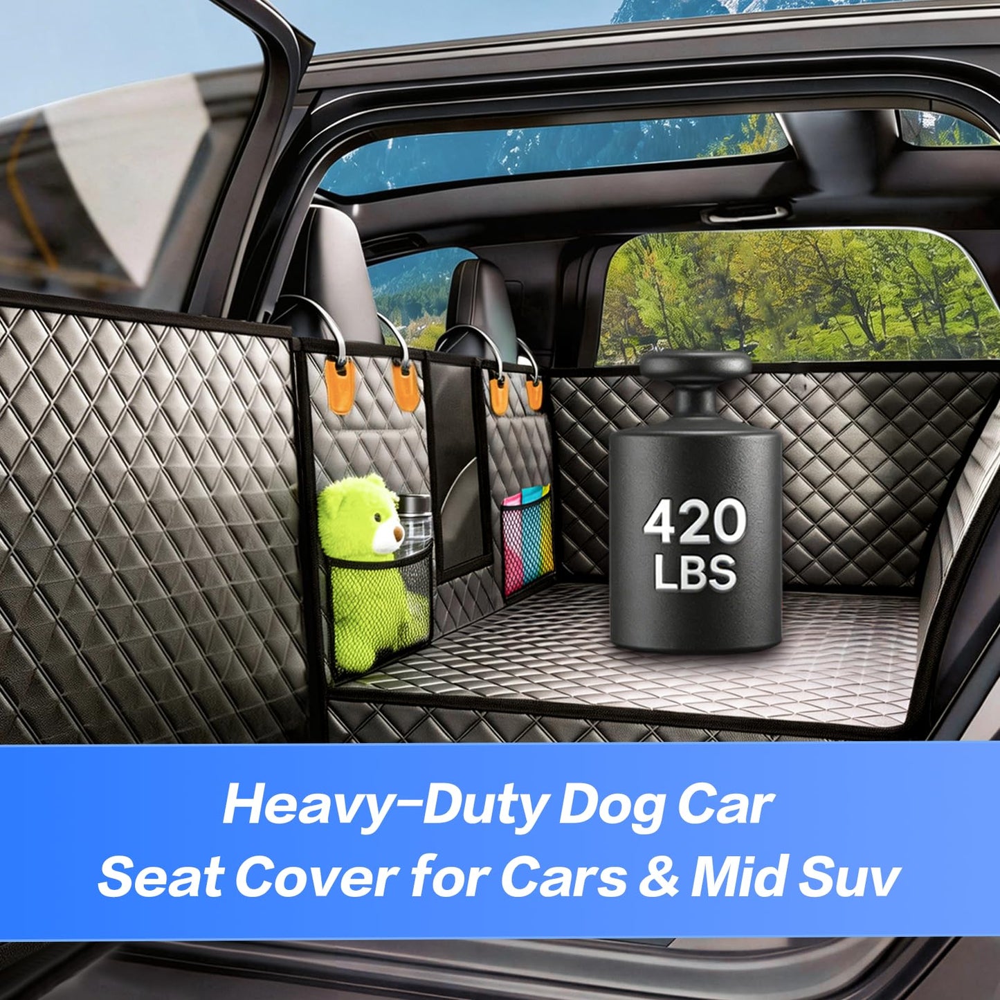 Gisphryn Back Seat Extender for Dogs,Hard Bottom Dog Car Seat Cover for Back Seat,Waterproof Dog Hammock with Door Protection, Anti-Scratch Pet Back Seat Cover for Car, SUV, Holds 420lbs, Black
