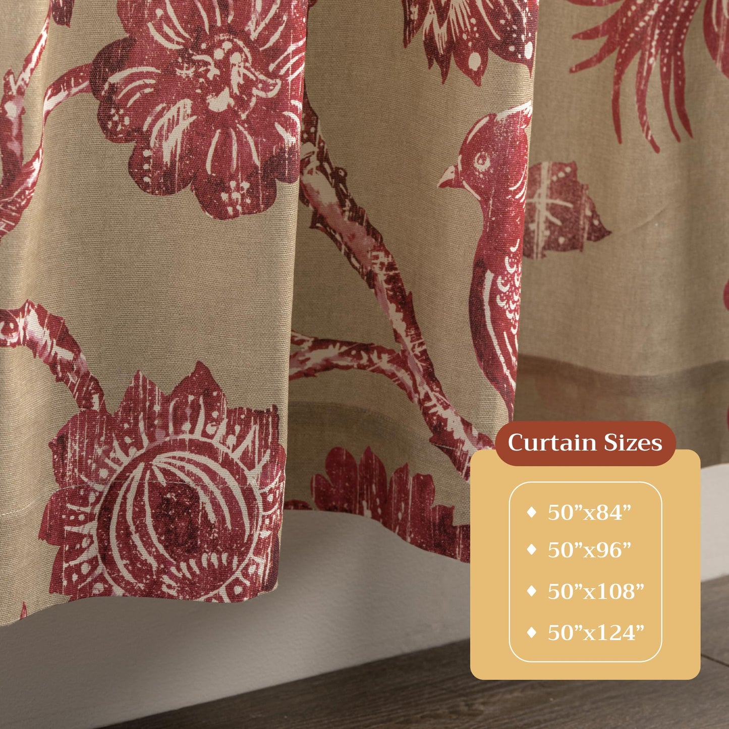 Maison d' Hermine Curtains for Living Room 100% Cotton 96 inch Length One Panel Light Filtering Curtains for Windows with Rod and Loop Pockets Spring Summer (Bowral, 50" W x 96" L)