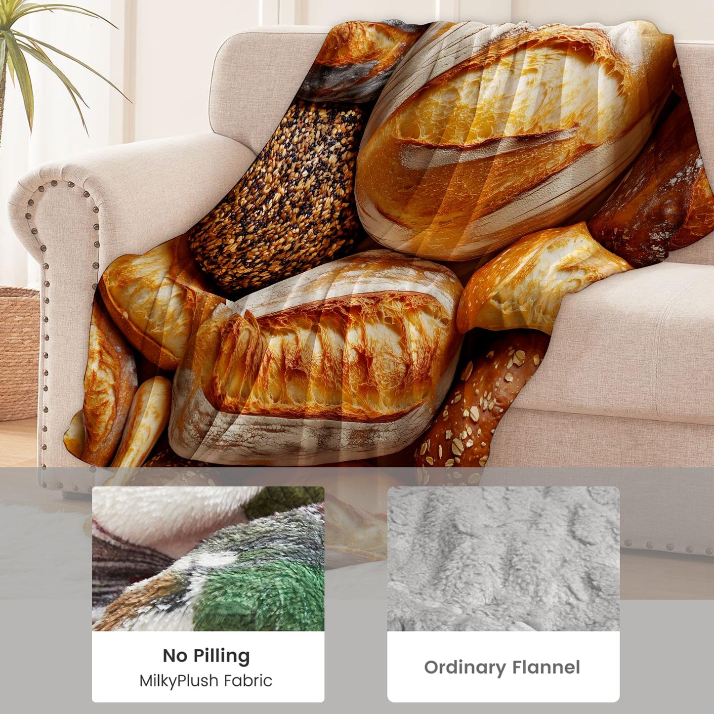 Bread Blanket for Women Adults, Flannel Bread Blankets Gifts, Bread Throw Blanket for Sofa Bed Living Room Soft Warm Cozy Bread Decor 50" x 60"