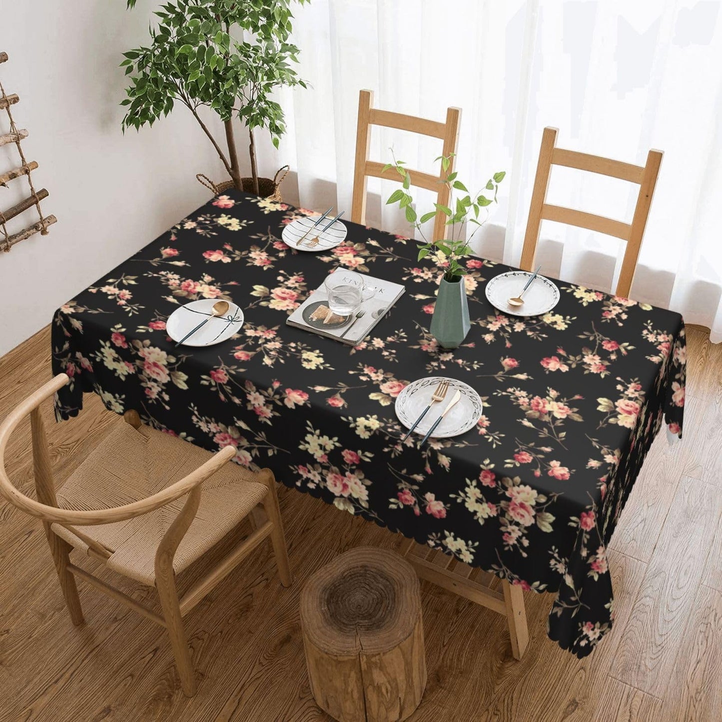 XIOURERY Flower Pattern Table Cloths Decorative for Dining Room, Rustic Roses Boho Botanical Plant Washable Tablecloth for Home, Restaurant, Outdoor Party Table Cover 54x72 Inch
