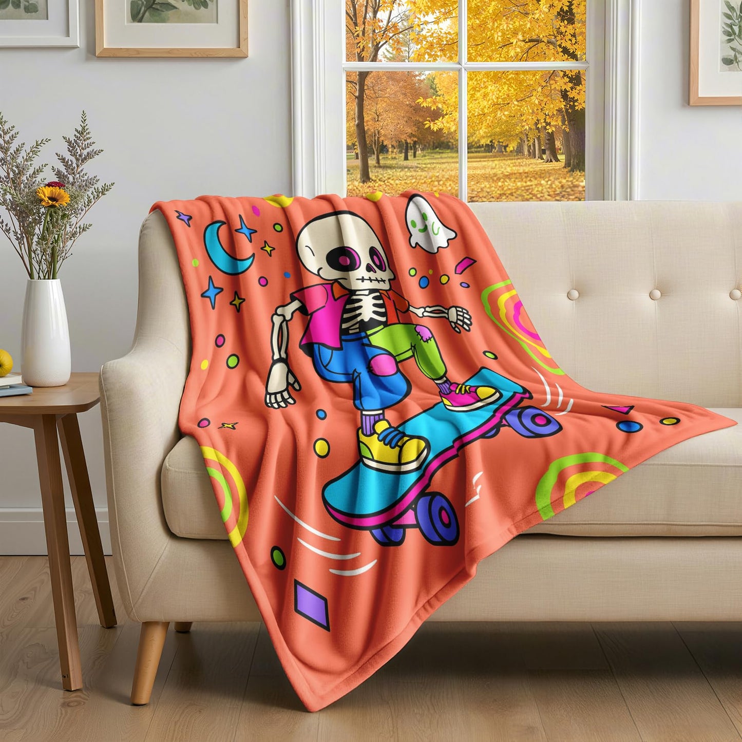 GEDAEUBA Skeleton Gifts for Kids - Halloween Funny Skull Ghost Fleece Blanket Throw, Soft Cozy Blankets & Throws for Couch, Bed, and Sofa, 50x60 inches