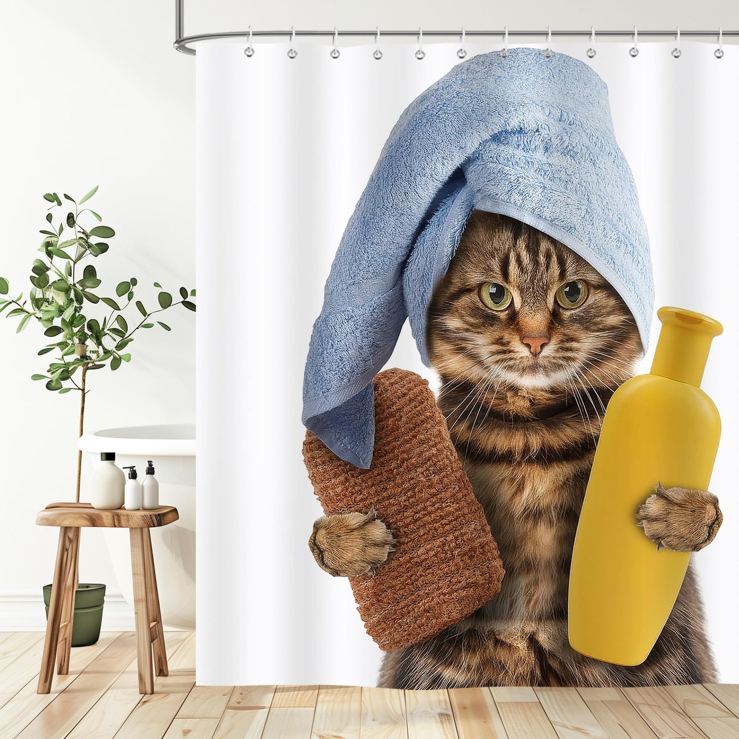 Hopomoon Funny Cat Shower Curtain,Cute Cats Waterproof Polyester Fabric Bathroom Curtain with 12 Hooks for Kids and Adults,72 x 72 inch
