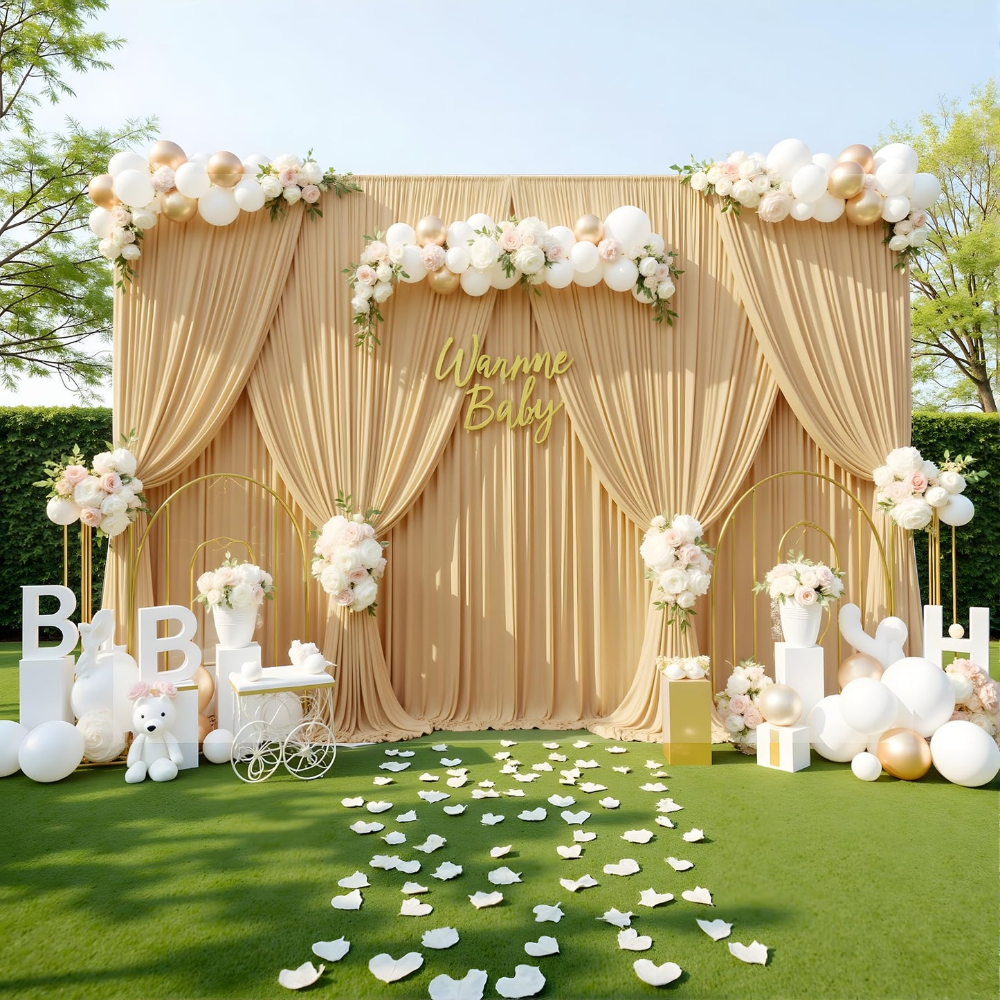 gogoparti 10x20FT Beige Ceiling Drapes for Weddings Parties - 2 Panels of 5x20FT Wrinkle Free Silk Beige Drapes for Tent Canopy, Weddings, Birthdays, Parties, Tent & Event Decoration