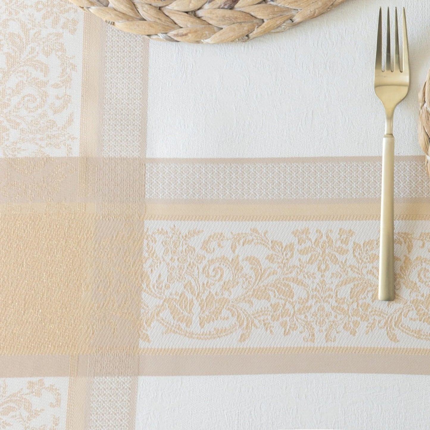 Benson Mills Heavyweight Jacquard Fabric Table Cloth with Gold Metallic Accents, Décor for Everyday, Parties, Holiday, Thanksgiving, and Christmas Tablecloth (Grandeur Glow, 60" x 84" Rectangular)