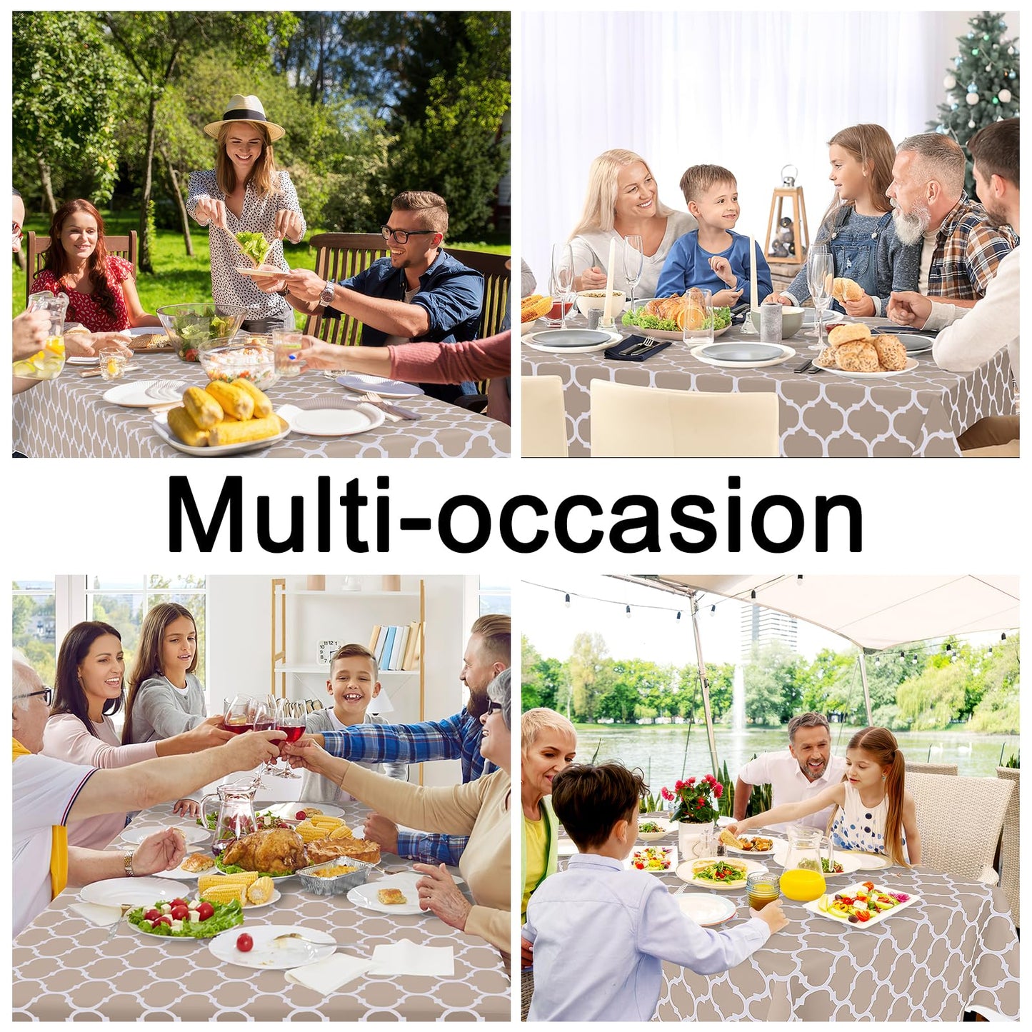 Smiry Oval Table Cloth, Waterproof Vinyl Tablecloths with Flannel Backing for Oval Tables, Wipeable Spillproof Plastic Tablecloth for Dining, Camping, Indoor and Outdoor (60"x84", Khaki)