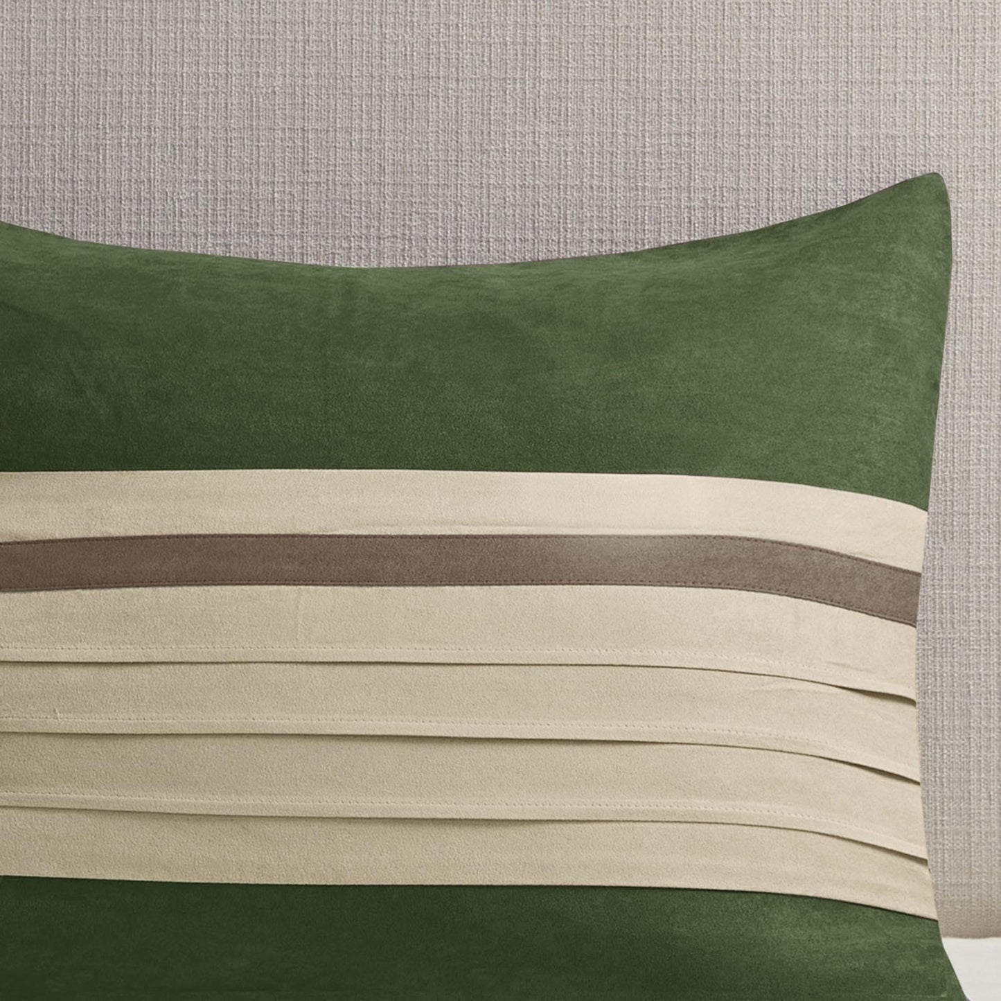 Madison Park Palmer Comforter Set-Luxury Faux Suede Design, Striped Accent, All Season Down Alternative Bedding, Matching Shams, Decorative Pillow, Bed Skirt, King (104 in x 92 in), Green 7 Piece