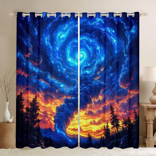 Erosebridal Teal Blue Tornado Window Curtains Drapes 38" Wx45 L,Nebula Tornados Curtains for Kids Teens Adults,Natural Disaster for Storm Chaser