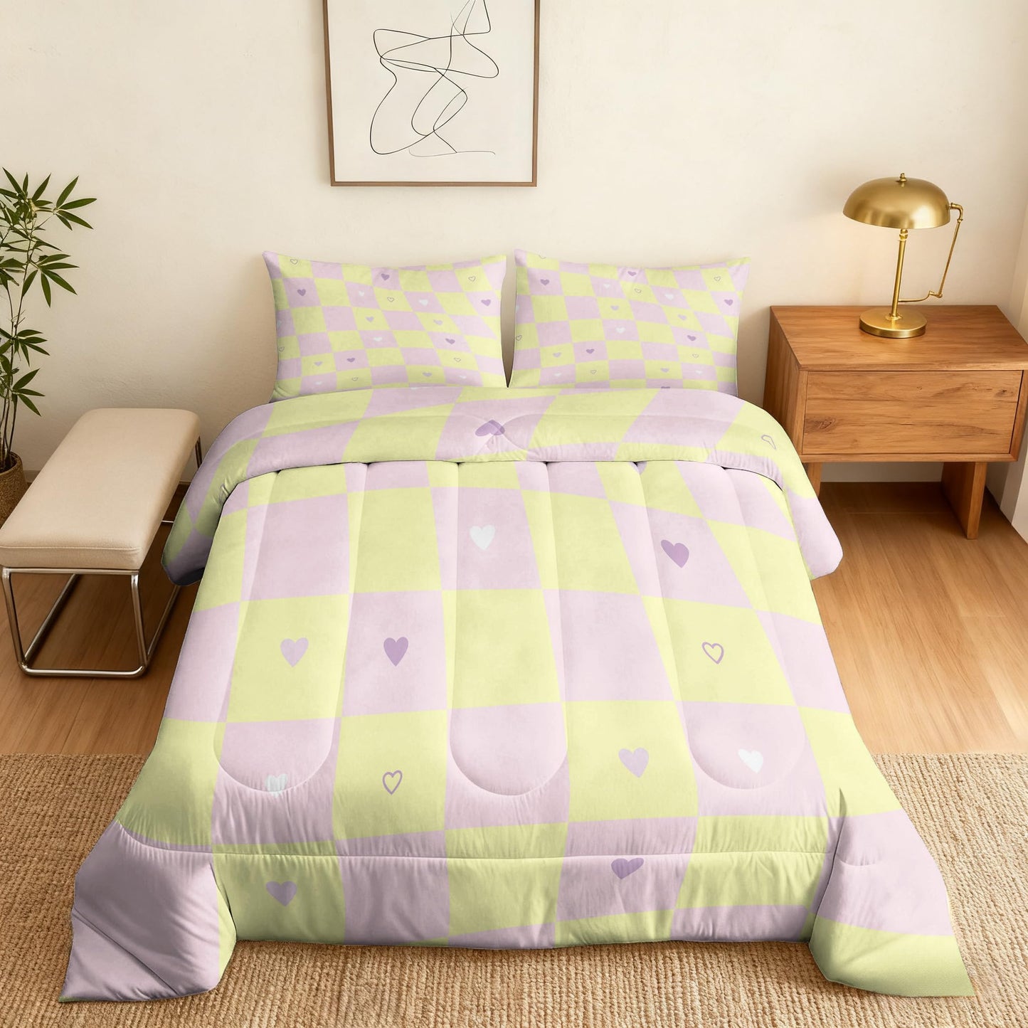 TANCAPRIUM Retro Geometric Comforter Set Twin - 70s Heart Bedding Set & 2 Pilow Cases for All Season - Soft Reversible Down Alternative 3 Piece. 70s Bedrom Decor