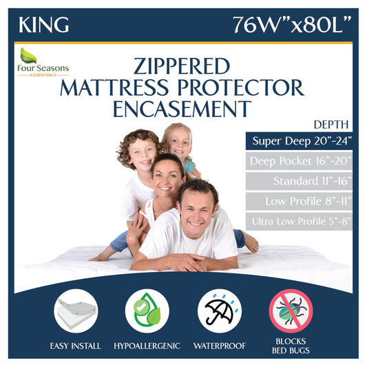 Super Deep Pocket Mattress Encasement - King - Zippered Bedbug Waterproof Protector for Very Deep Mattresses 20-24 inch Depth
