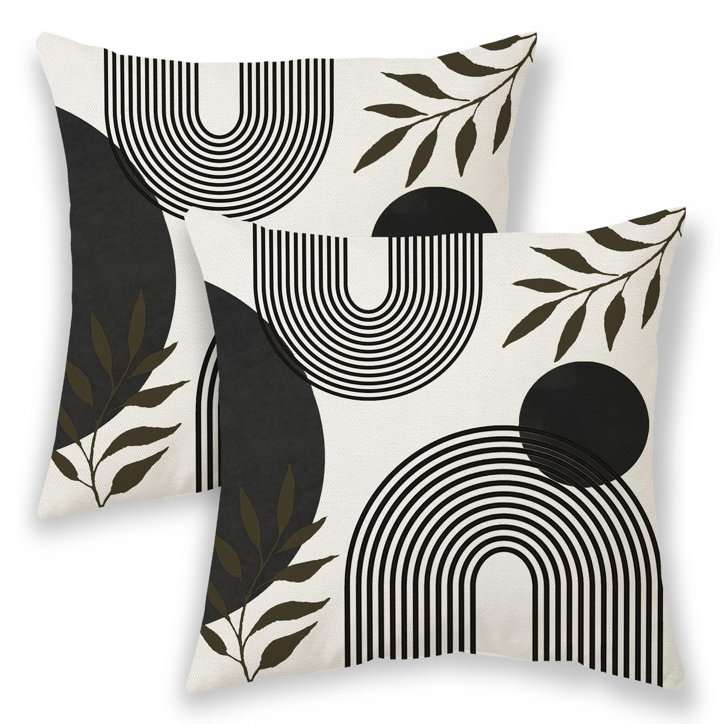 BETGINY Boho Summer Pillow Covers 20x20 Inch 2 Pcs, Black and Tropical Leaf Outdoor Decorative Throw Pillows, Mid Century Abstract Art Farmhouse Decor Pillowcase Linen Cushion Cover for Couch Sofa