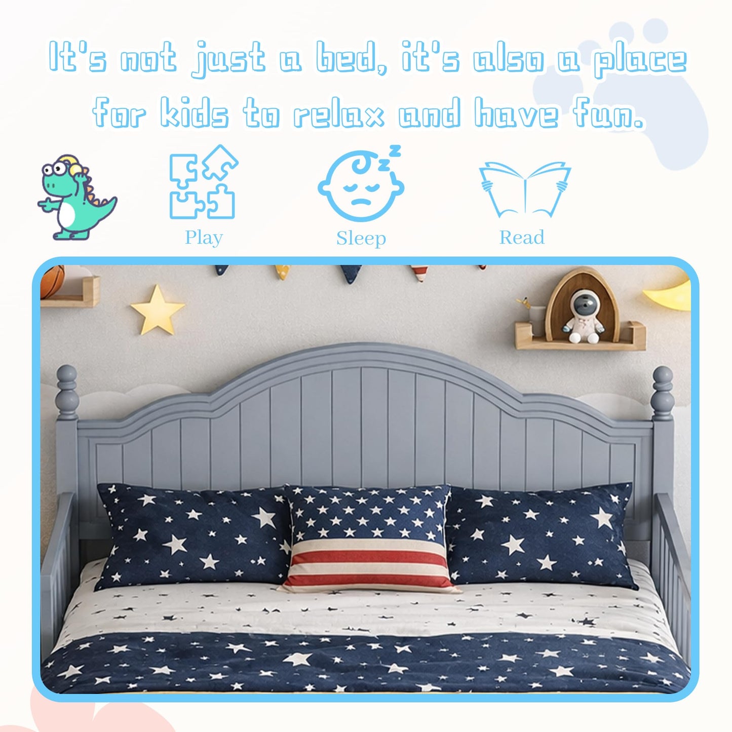 OYUMOENTS Full Size Bed Frame Kids, Low Profile Kids Full Size Bed Frame with Headboard and Footboard, Wood Platform Beds with Rails for Boys & Gilrs, No Spring Box Required, No Squeaks, Gray